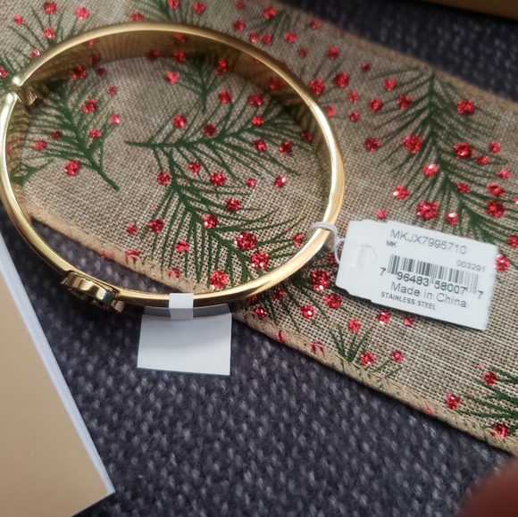 Michael Kors Stainless Steel and Enamel MK Logo Bangle Bracelet for Women - Picture 5 of 11